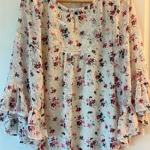 Matilda Jane Floral Ruffle Sleeve Women’s Top in Cream and Pink